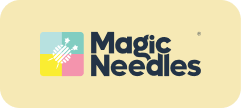 Magic Needles logo on a beige background